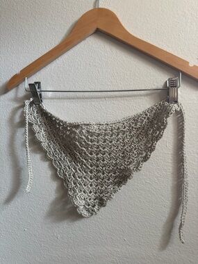 Handmade Crocheted Triangle Bandana Top - Light Beige
